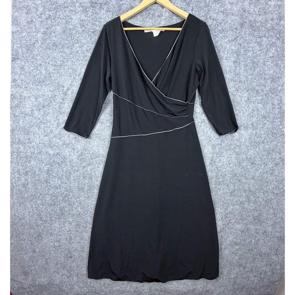 Vintage Max Studio Wrap Dress Womens Large Black Stretch Office Neutral Capsule‎